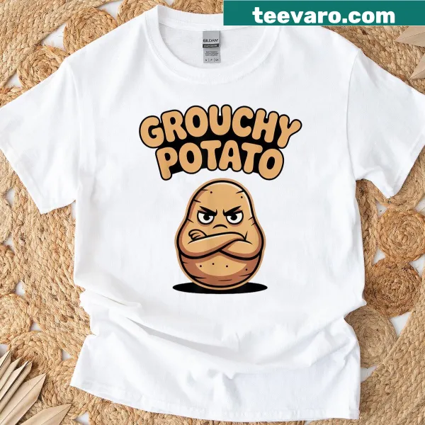 Cartoon of a grouchy sweet potato on a t-shirt