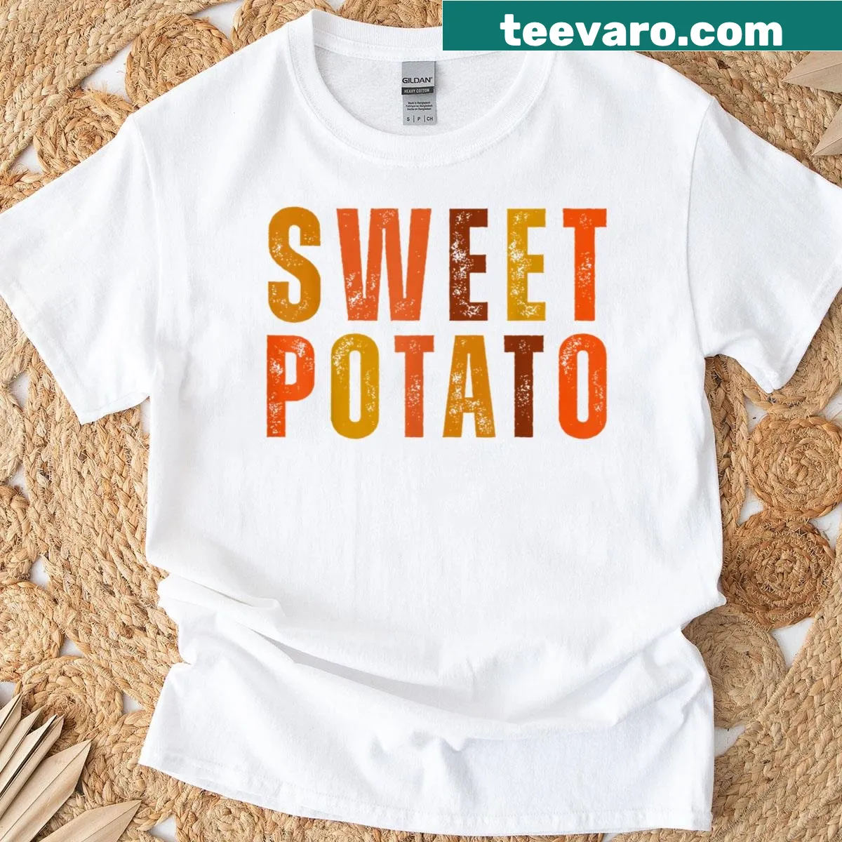 Funny sweet potato t-shirt with 'I Yam' pun graphic — on a men's t-shirt
