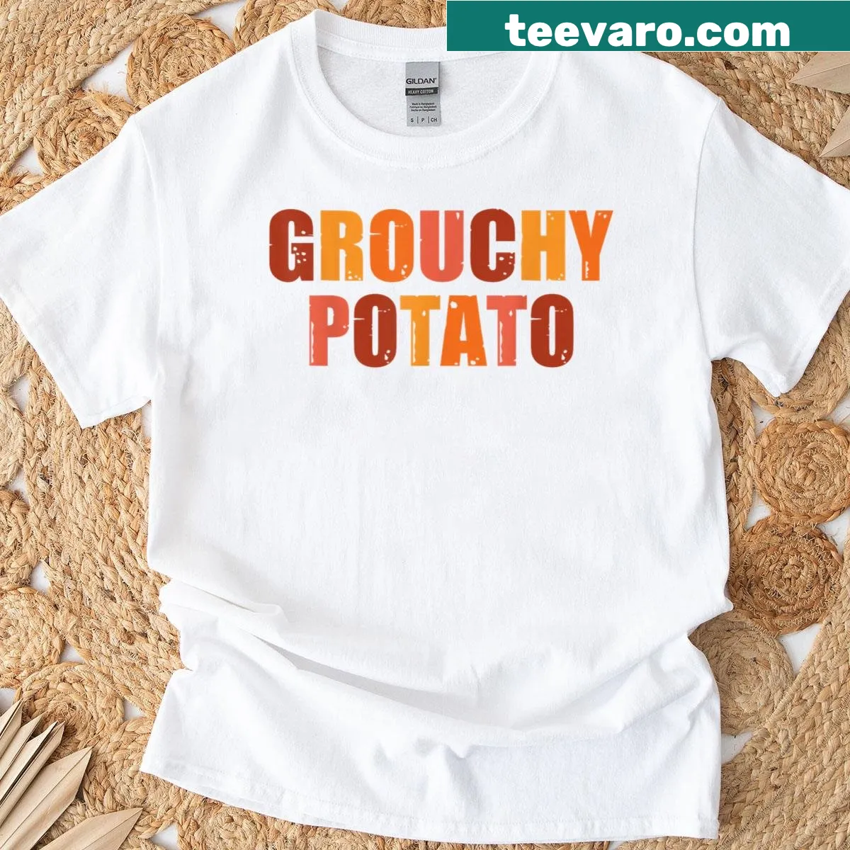 Matching Thanksgiving T-shirts with sweet and grouchy potato designs — on a men's t-shirt