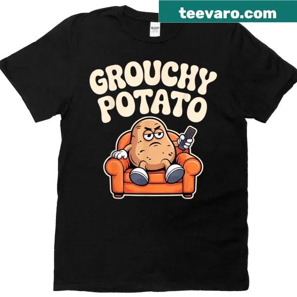 Grouchy potato watching TV design on a Thanksgiving T-shirt.