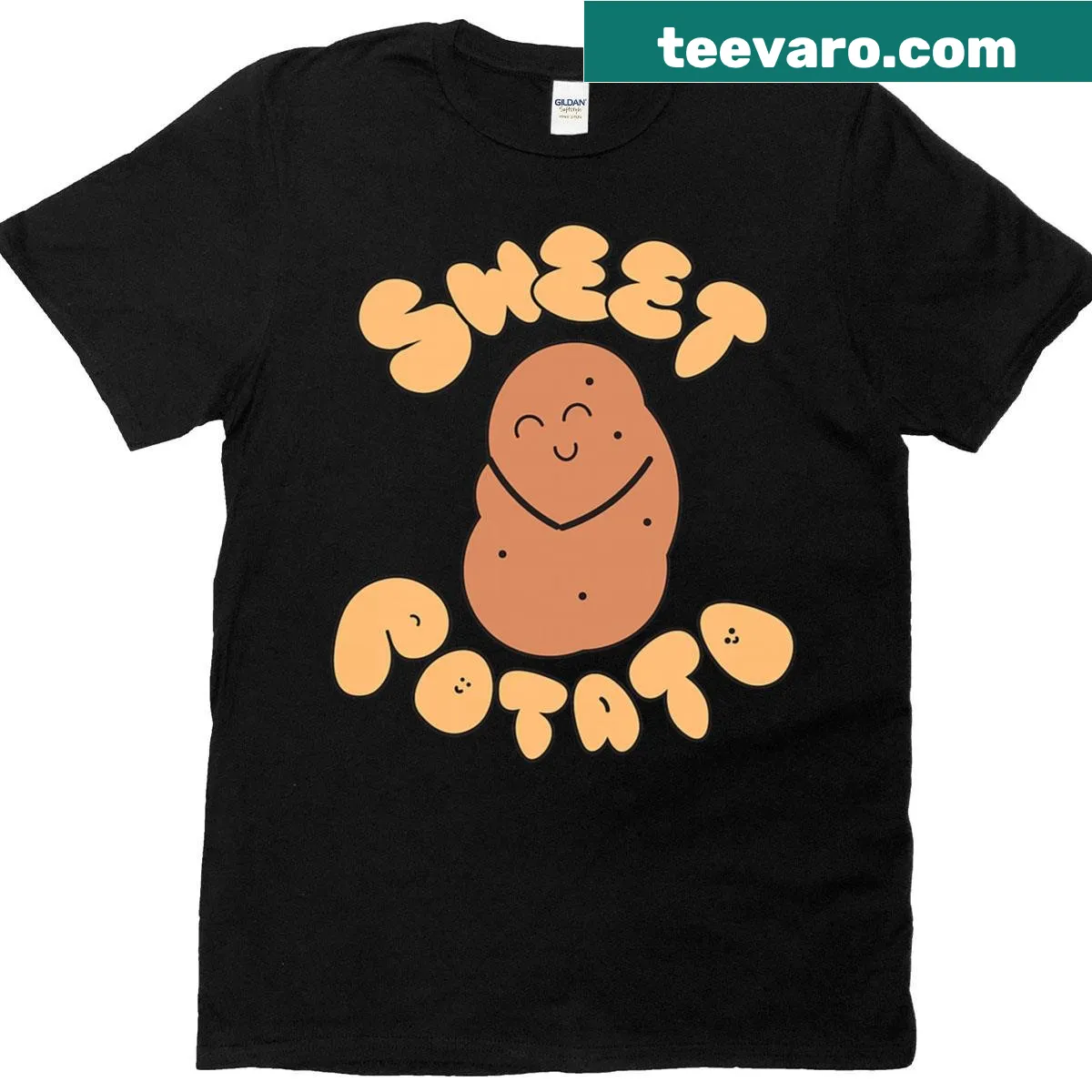 Whimsical illustration of a sweet potato on a premium t-shirt. — on a men's t-shirt
