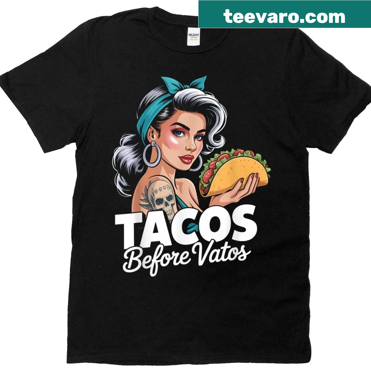 Funny T-shirt featuring bold Latina taco quote — on a men's t-shirt
