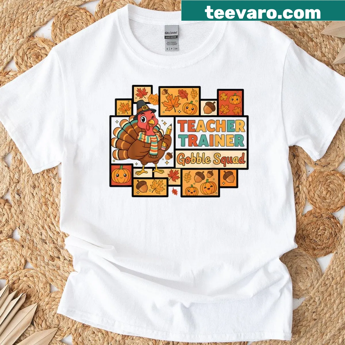 Funny typography graphic with turkey theme on a teacher's tee — on a men's t-shirt