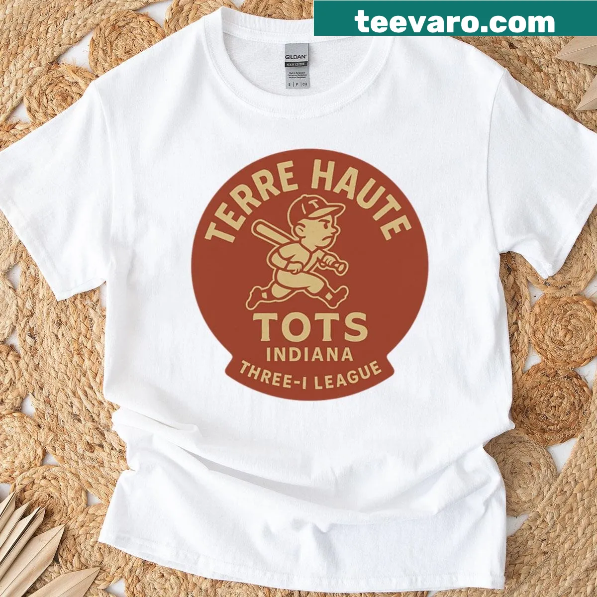 Vintage-style shirt featuring Terre Haute Tots baseball logo — on a men's t-shirt