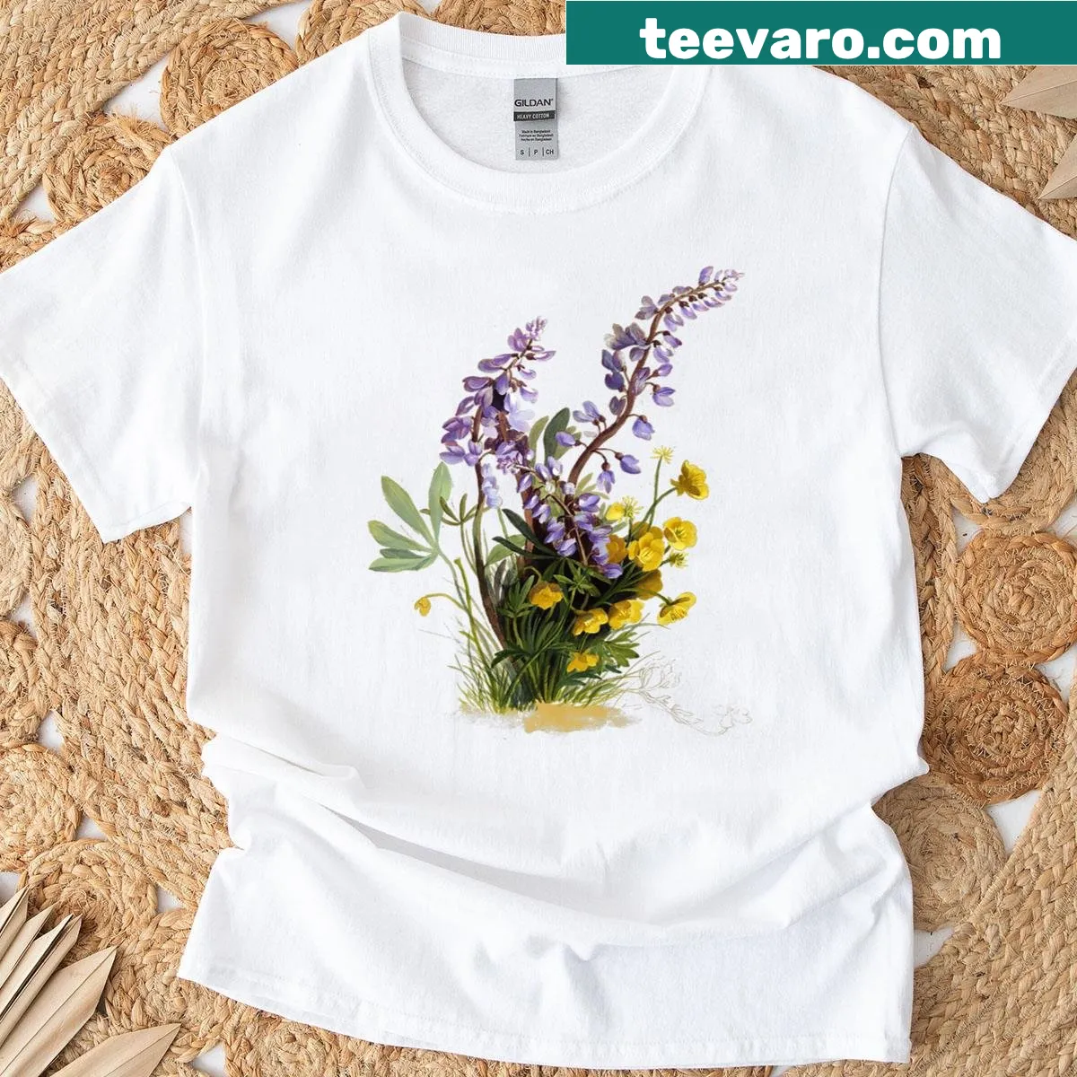 Illustration of Texas bluebonnet on a shirt — on a men's t-shirt