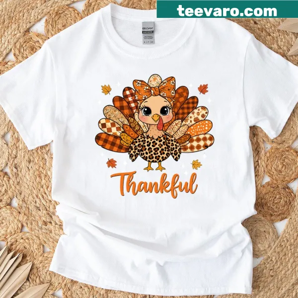 Thankful turkey t-shirt with leopard patchwork design