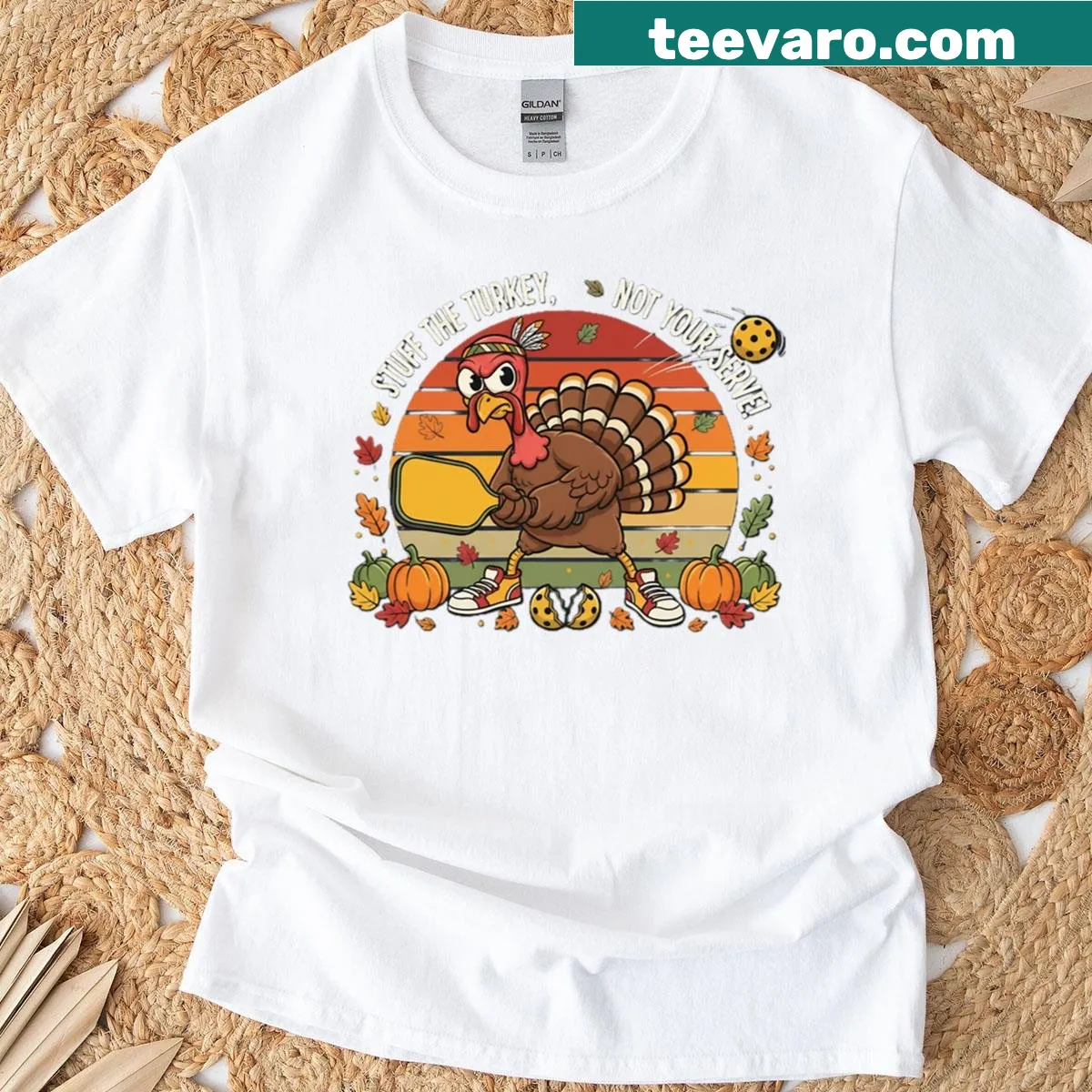 Funny Thanksgiving pickleball t-shirt with turkey graphic — on a men's t-shirt