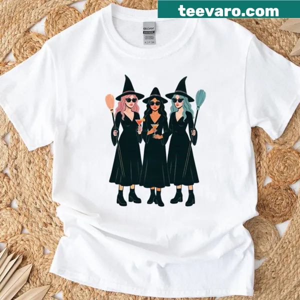 Illustrated witches coven design on a chic t-shirt