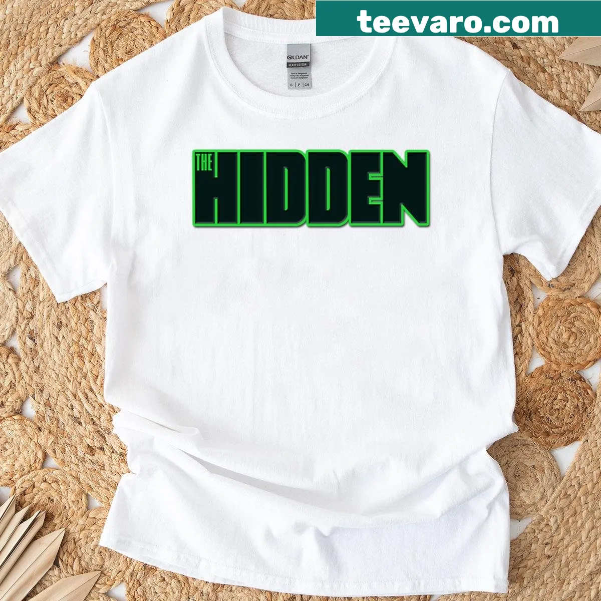 Retro logo t-shirt featuring a hidden neon green design — on a men's t-shirt
