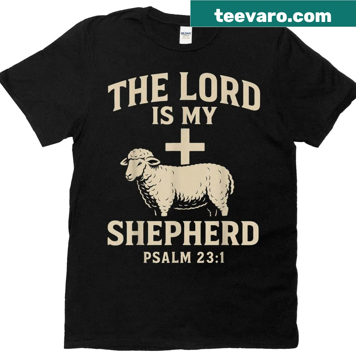 Bible verse T-shirt with 'The Lord Is My Shepherd' design — on a men's t-shirt