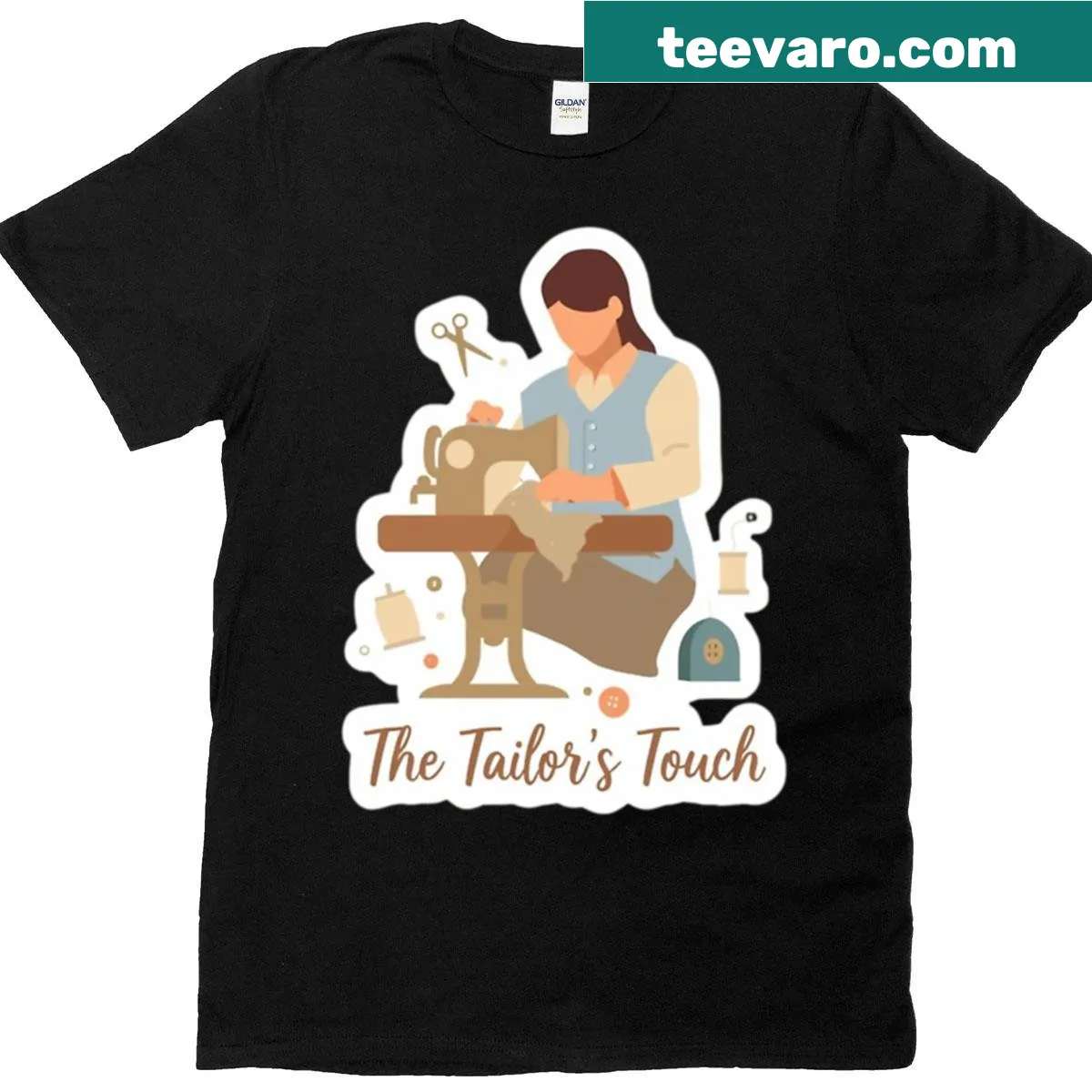 Sewing craft t-shirt with a hand-lettered tailor graphic — on a men's t-shirt