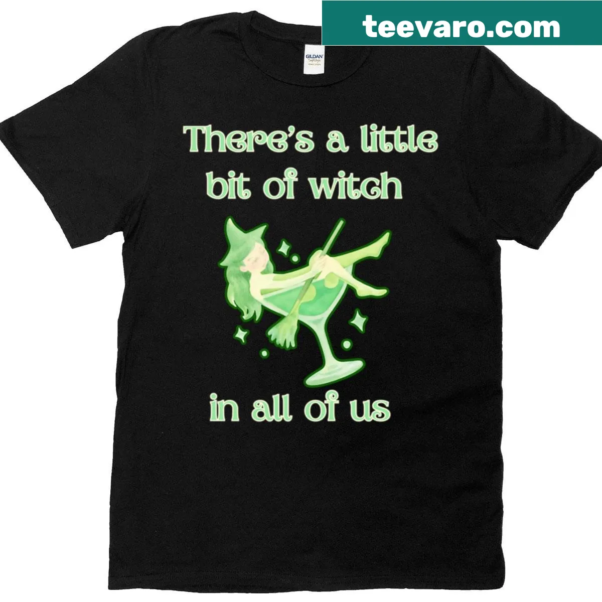 Whimsical typography about witches on an oversized T-shirt. — on a men's t-shirt