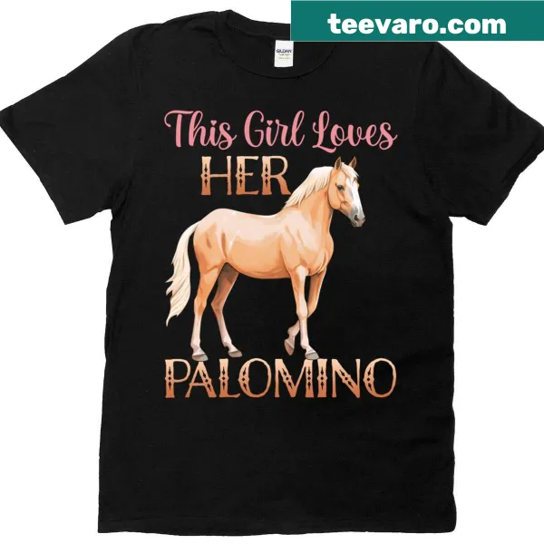 Illustrated T-shirt featuring a girl and her palomino horse for equestrians