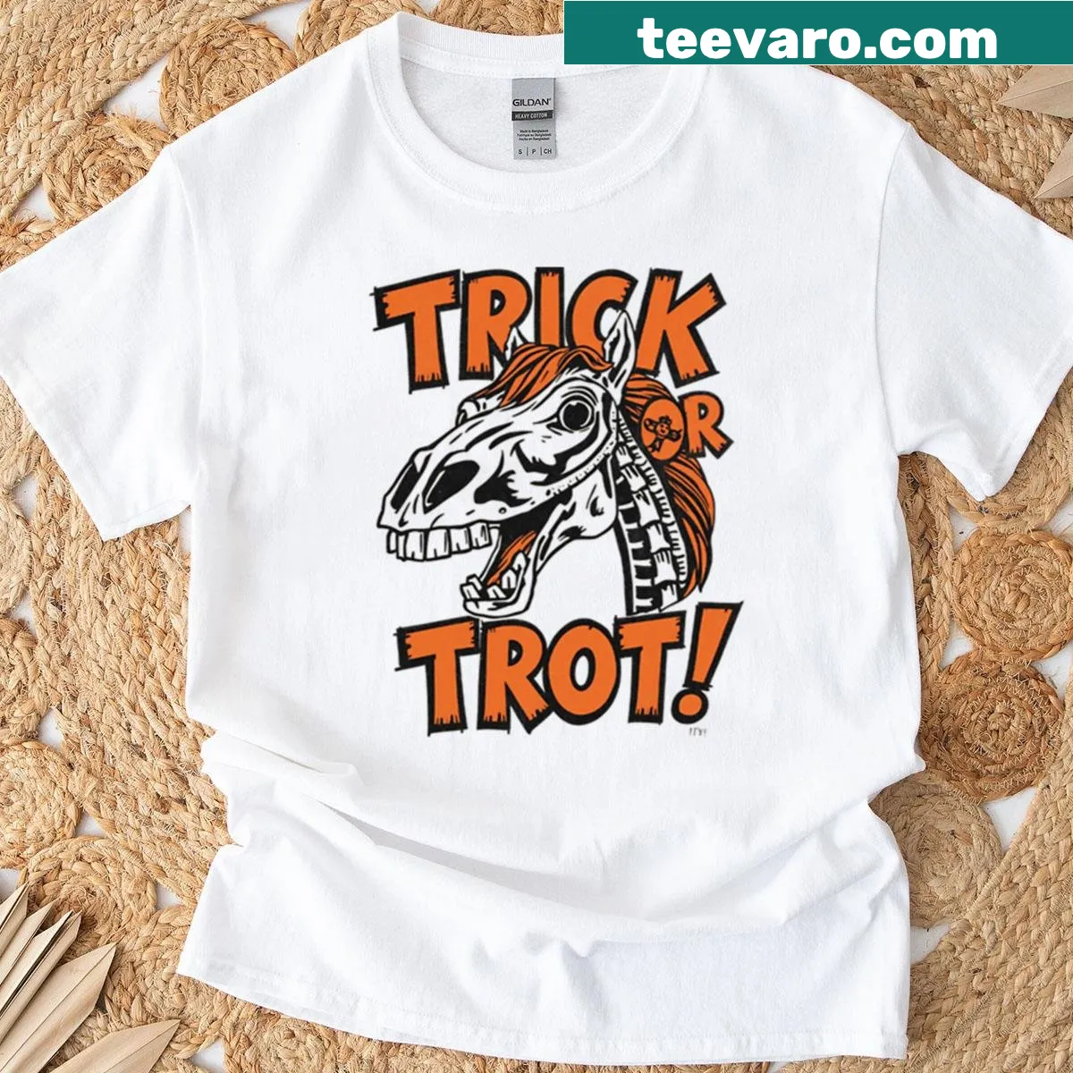 Playful Halloween horse riding design on a funny T-shirt — on a men's t-shirt