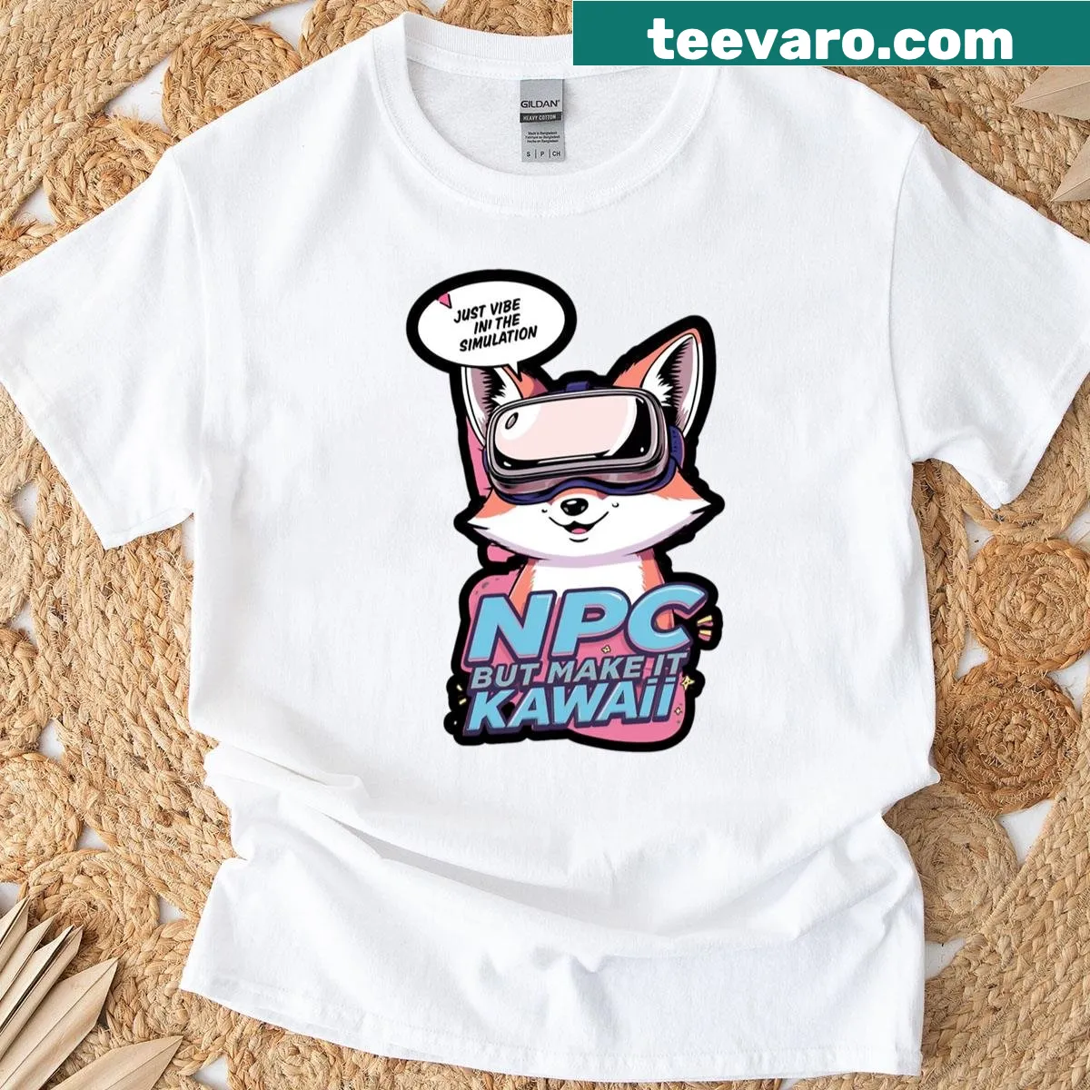 Illustration of a fox breaking free from a digital simulation on oversized t-shirt — on a men's t-shirt