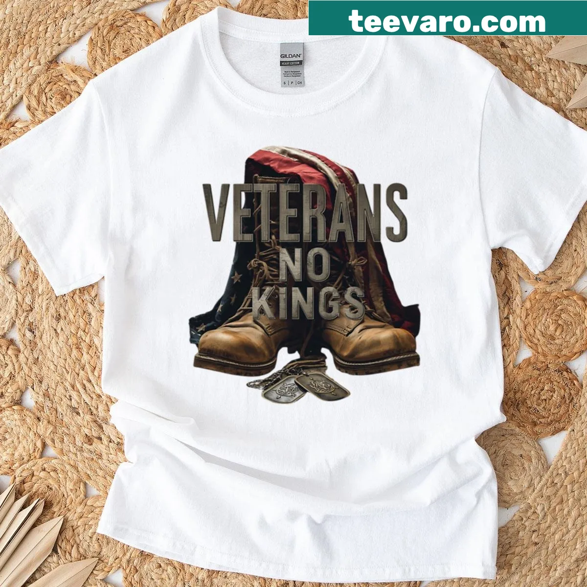 USA flag and military emblem printed on oversized T-shirt — on a men's t-shirt