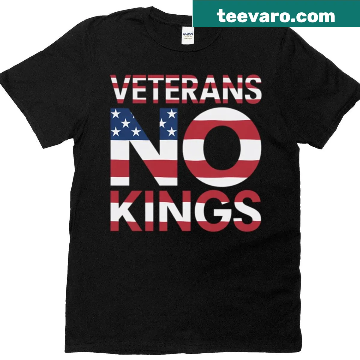 Distressed USA flag T-shirt with veteran silhouette — on a men's t-shirt