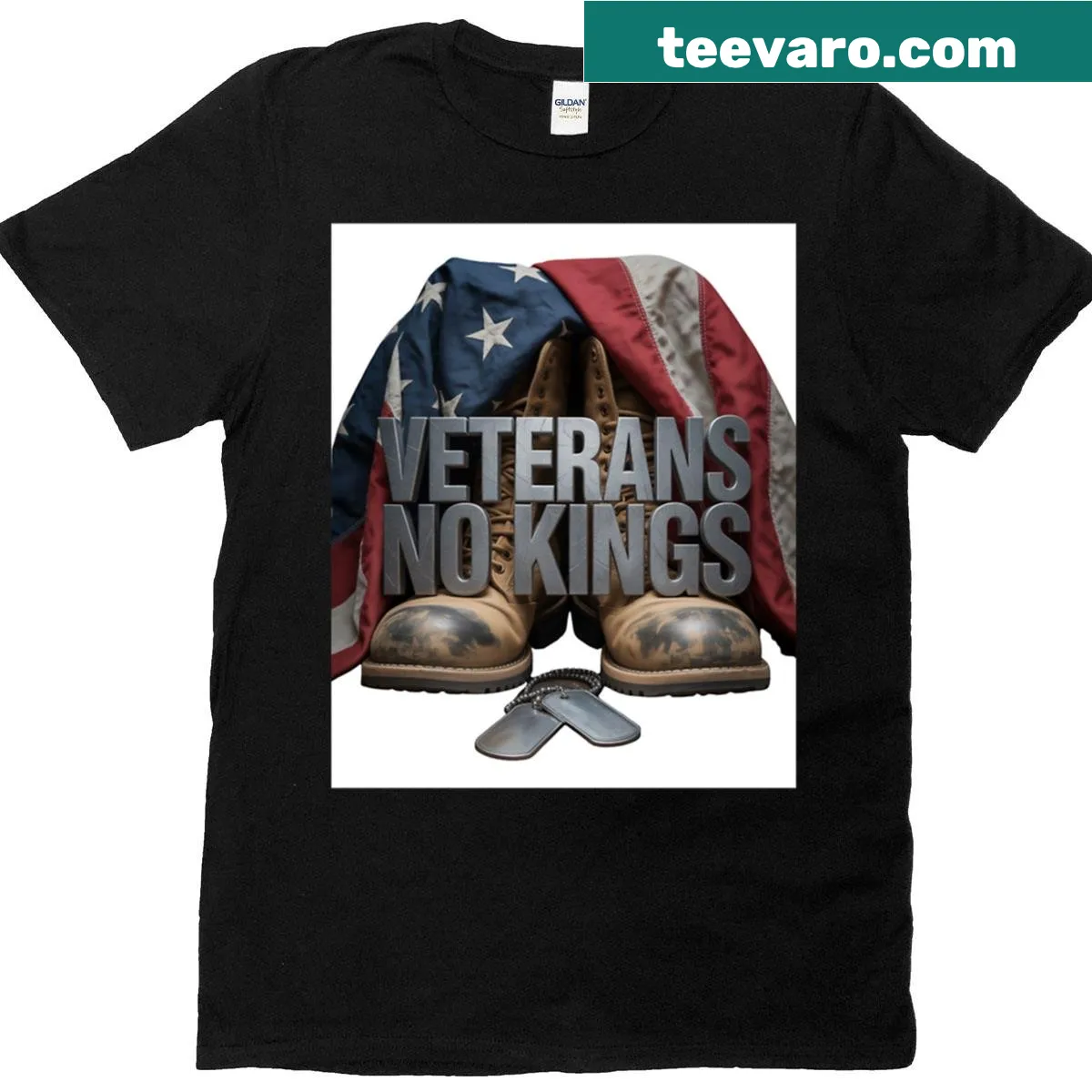 Oversized T-shirt featuring the USA flag with a veterans message. — on a men's t-shirt