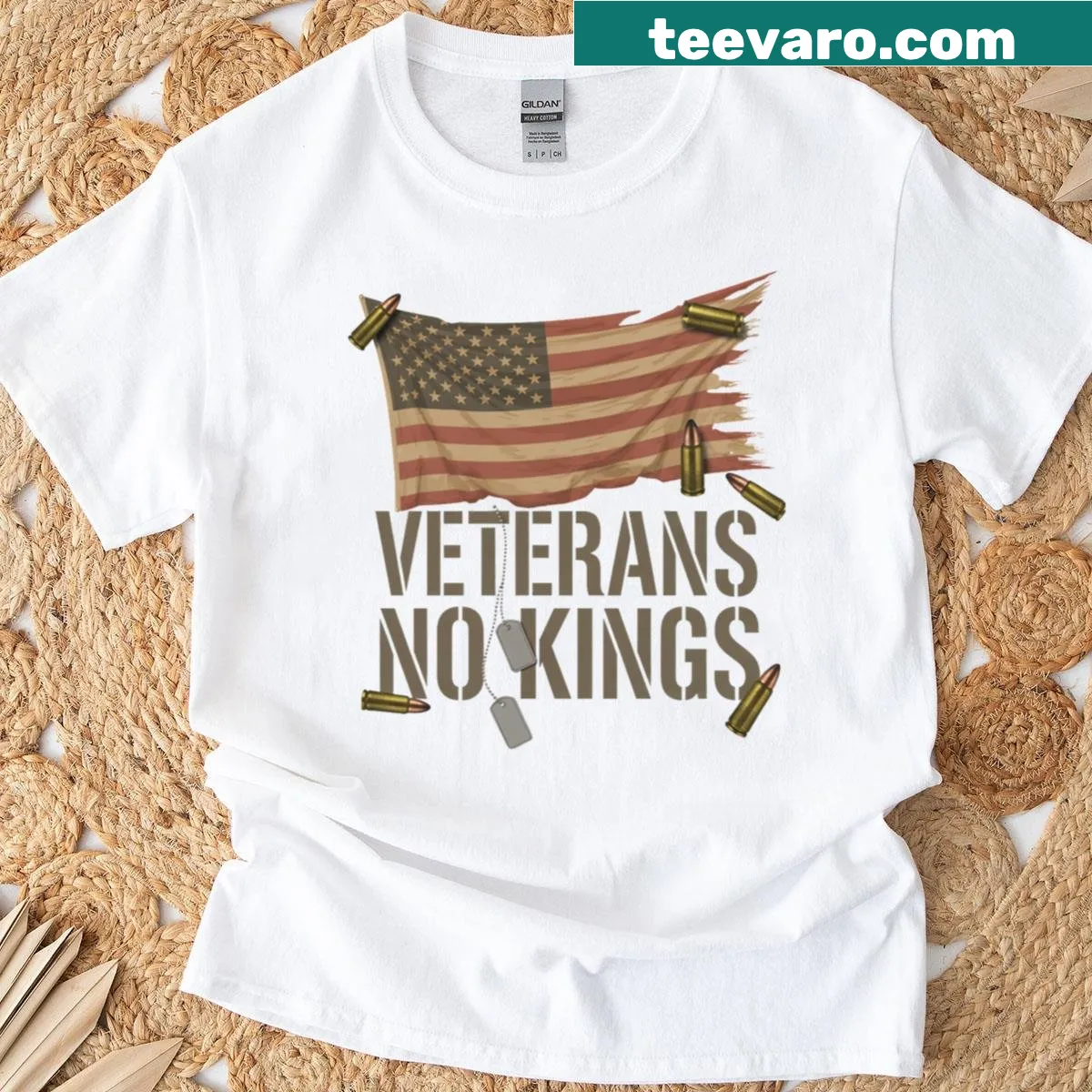 USA flag design with the text Veterans No Kings — on a men's t-shirt