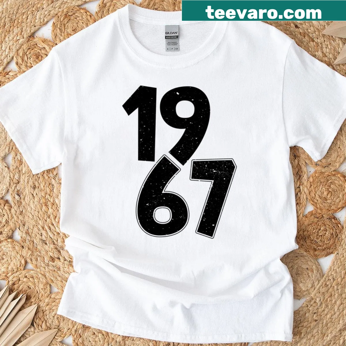 Grunge T-shirt featuring vintage 1967 numbers — on a men's t-shirt