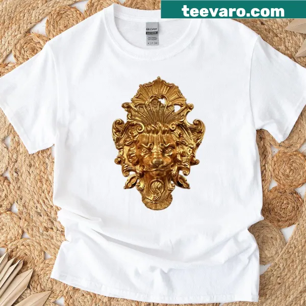 Illustration of a vintage lion door knocker on T-shirt