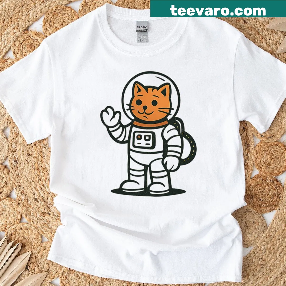 Vintage style t-shirt featuring a cat in an astronaut suit among space elements — on a men's t-shirt