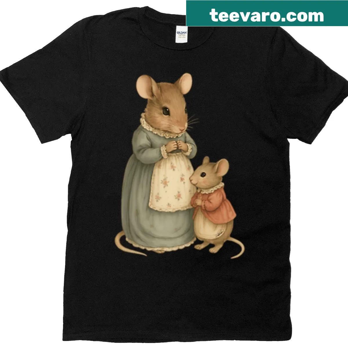 Vintage-style mother and child mice illustration t-shirt for kids — on a men's t-shirt