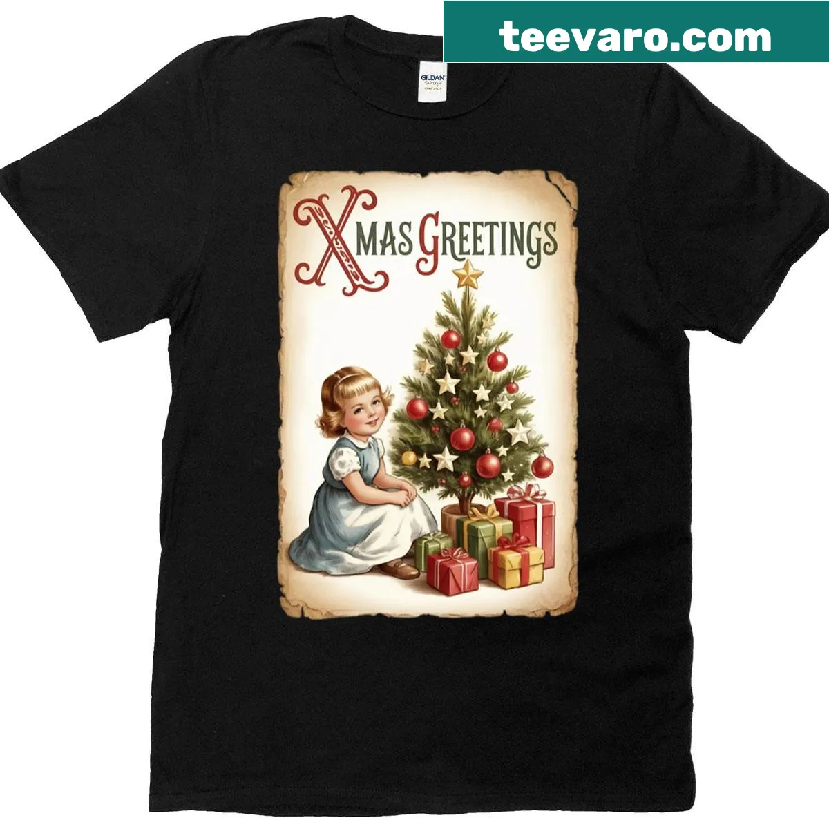 Oversized t-shirt with vintage Christmas greeting design — on a men's t-shirt