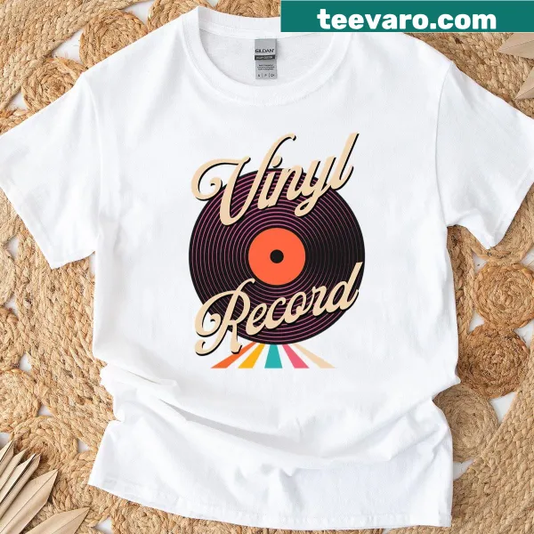 Vintage vinyl music graphic printed on T-shirt