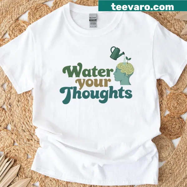 Vintage pastel T-shirt with 'Water Your Thoughts' mindfulness design