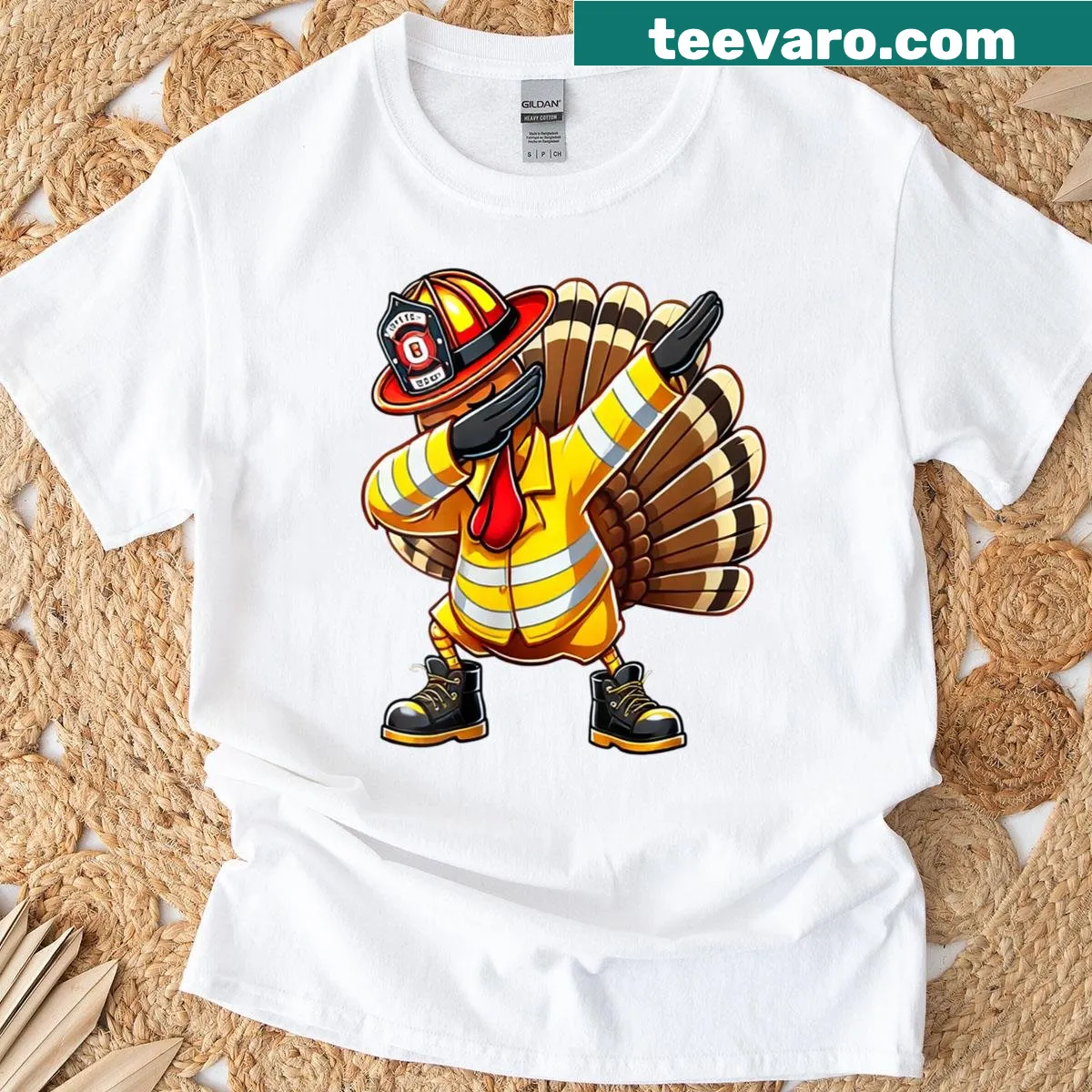 Funny cartoon Thanksgiving design on women's t-shirt — on a men's t-shirt