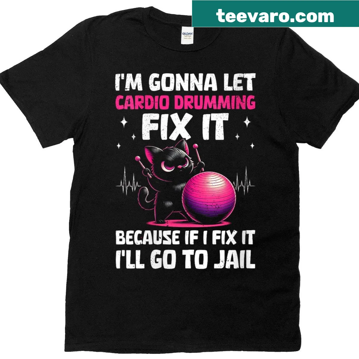 Fitness t-shirt for women featuring drumming theme — on a men's t-shirt
