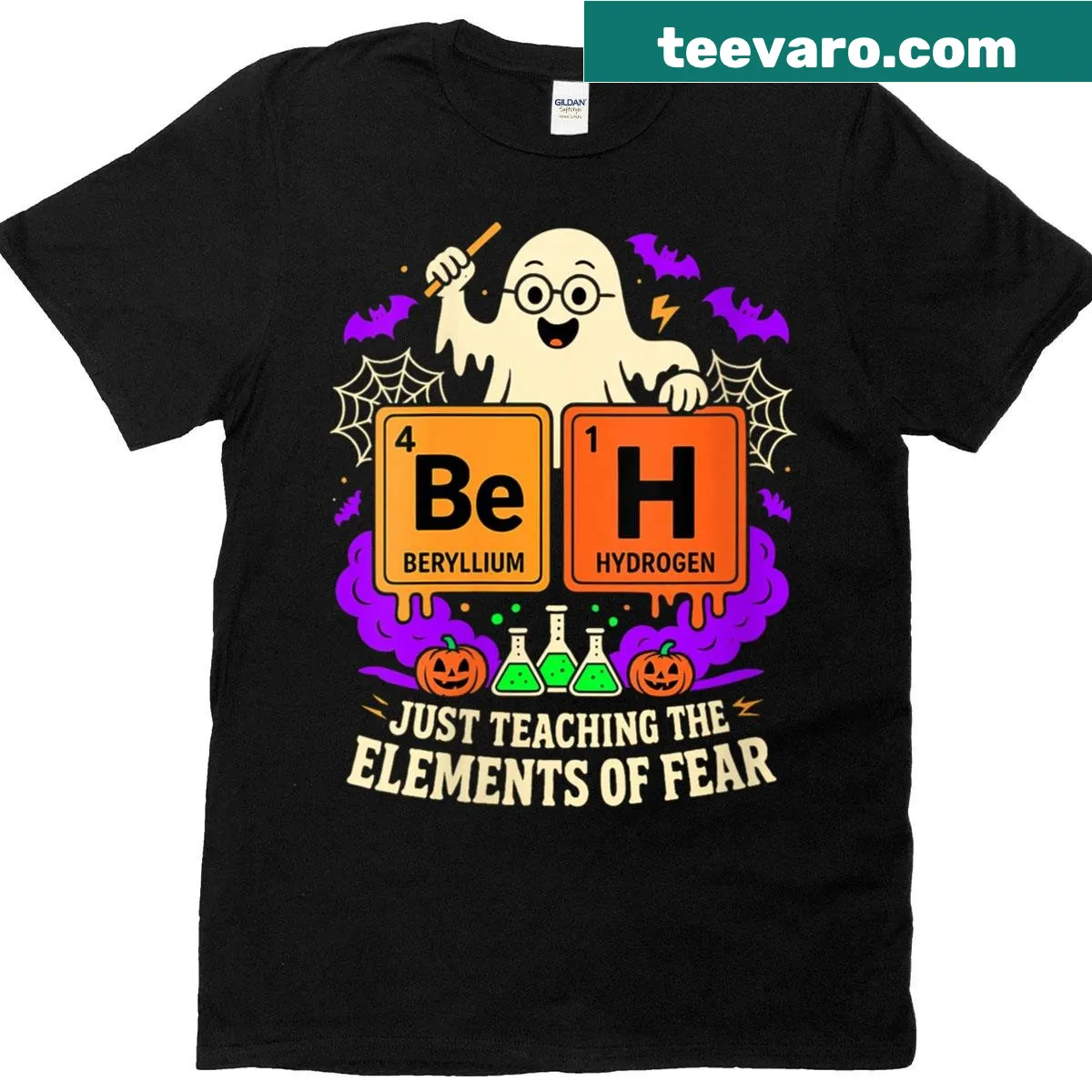 Science-themed Halloween shirt with periodic table design — on a men's t-shirt