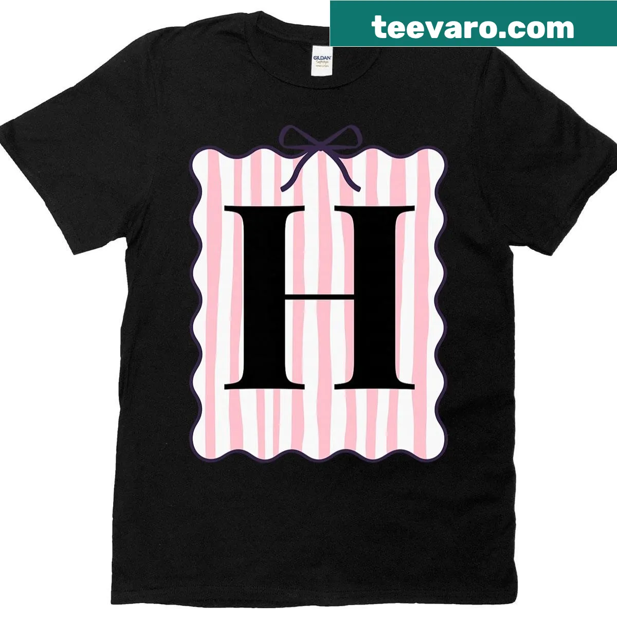 Cute T-shirt with hand-lettered H monogram and bow — on a men's t-shirt
