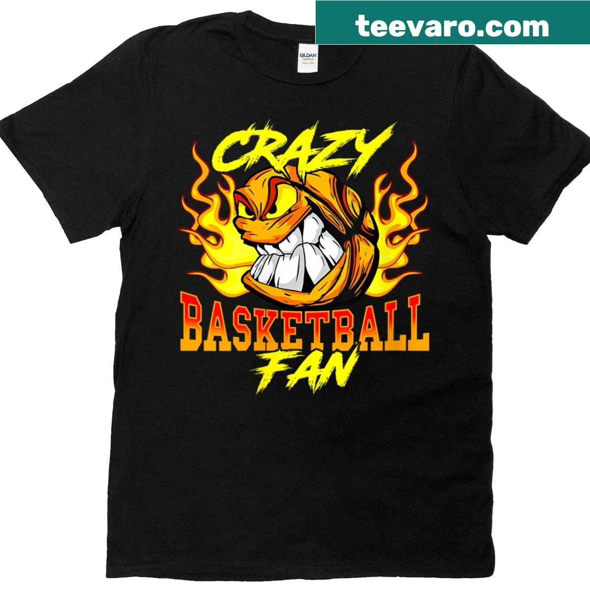 Flaming basketball graphic T-shirt for basketball fans — on a men's t-shirt