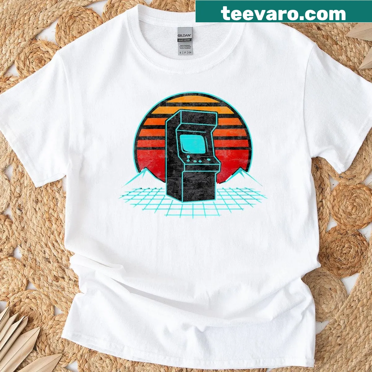 Vintage arcade sunset T-shirt for gamers — on a men's t-shirt