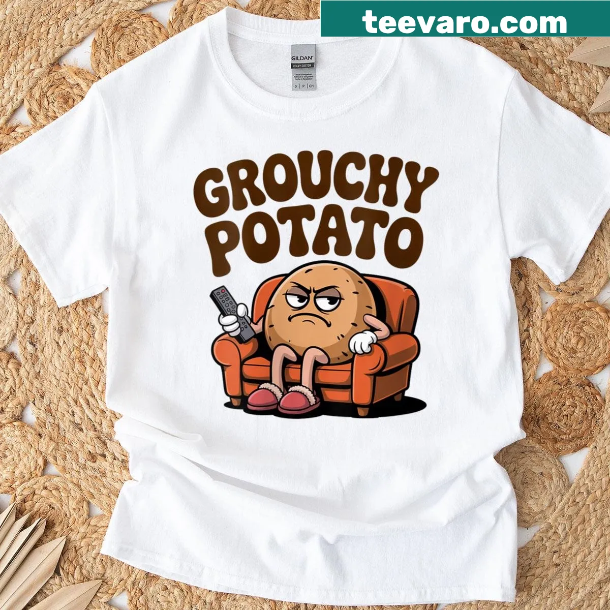 Cute cartoon grouchy sweet potato t-shirt for Thanksgiving — on a men's t-shirt