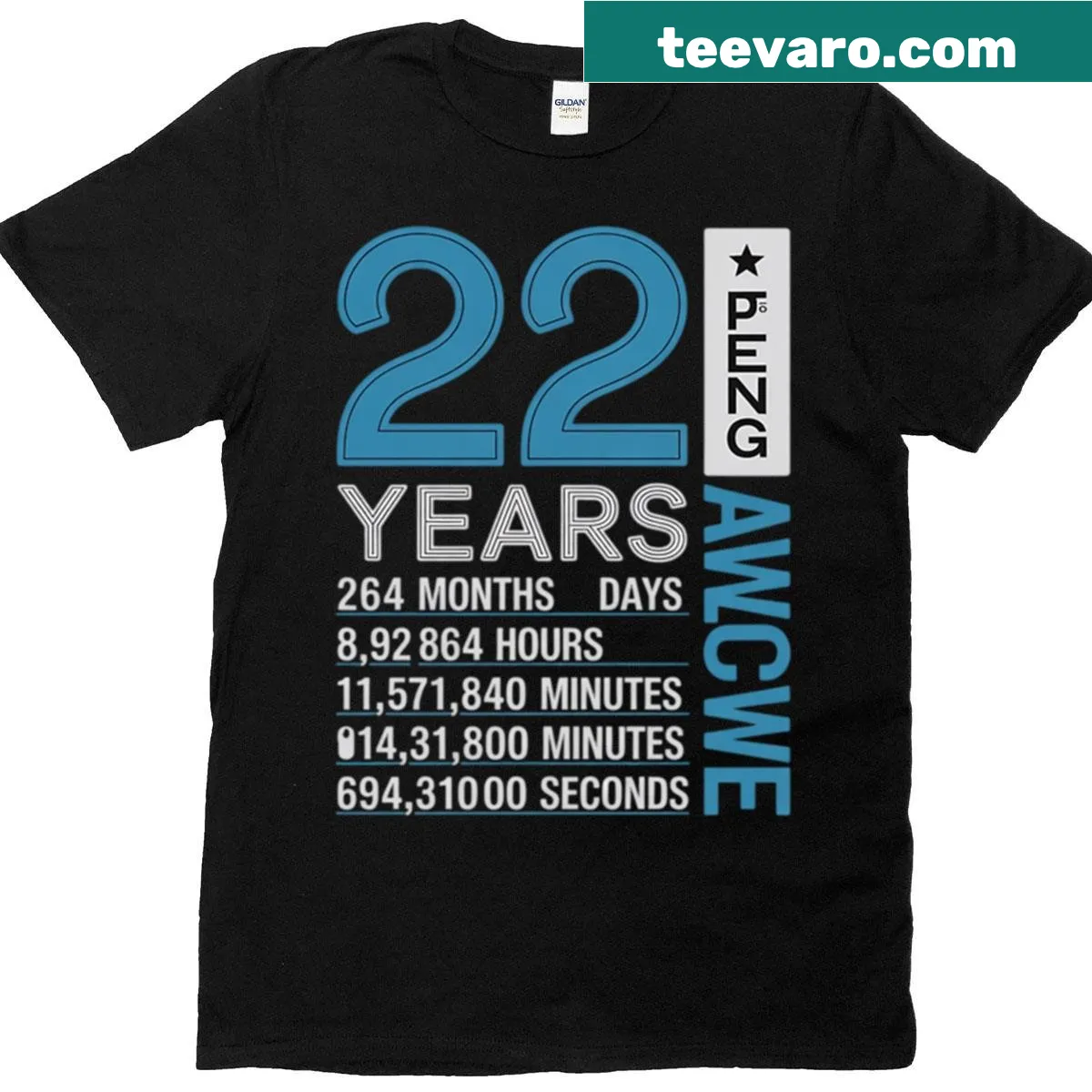 Bold typography birthday shirt celebrating 22 years of awesomeness — on a men's t-shirt