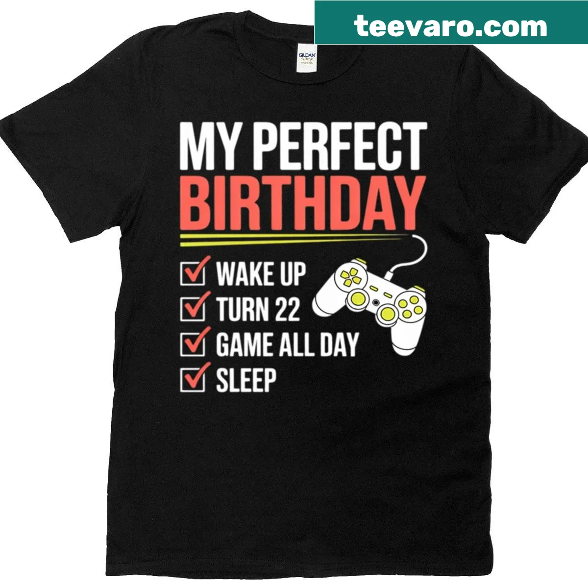 Gaming-themed birthday shirt for 22-year-old gamers. — on a men's t-shirt