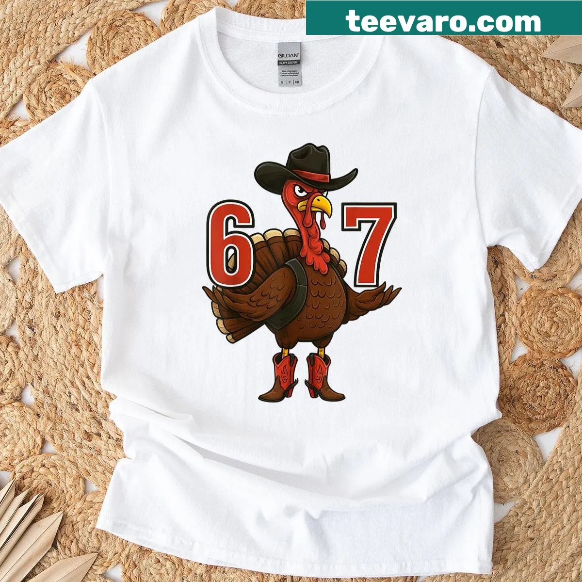Funny Thanksgiving T-shirt with humorous '6 7 Thanksgiving' text — on a men's t-shirt