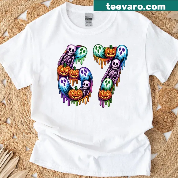 Skeleton and number design on a Halloween-themed t-shirt