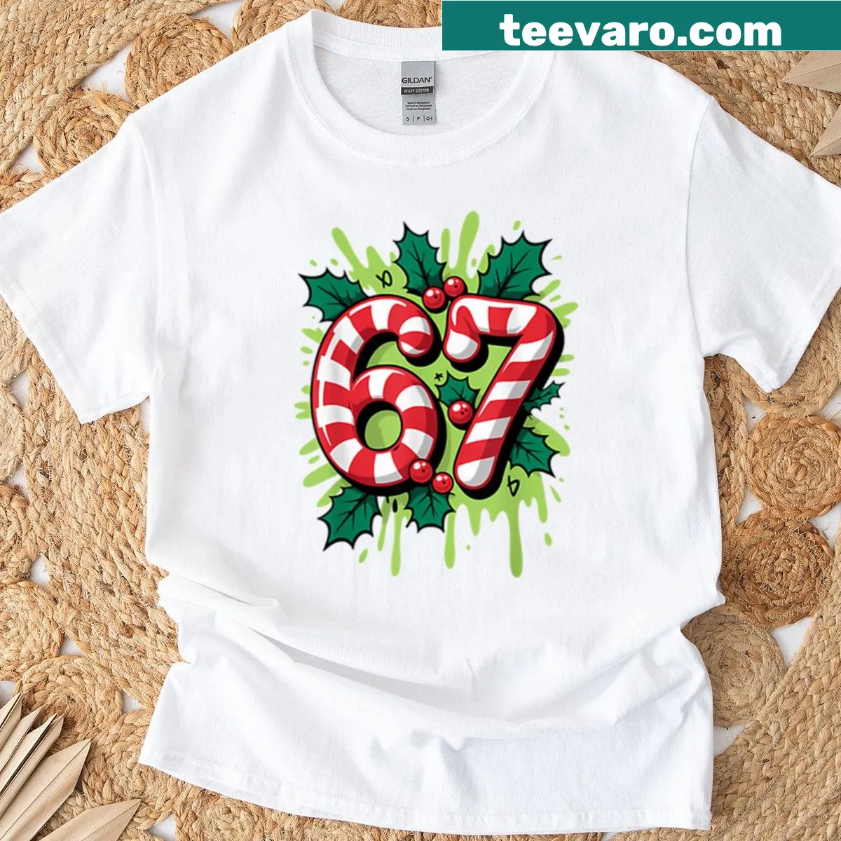 Funny Christmas shirt with candy cane design and slang text — on a men's t-shirt