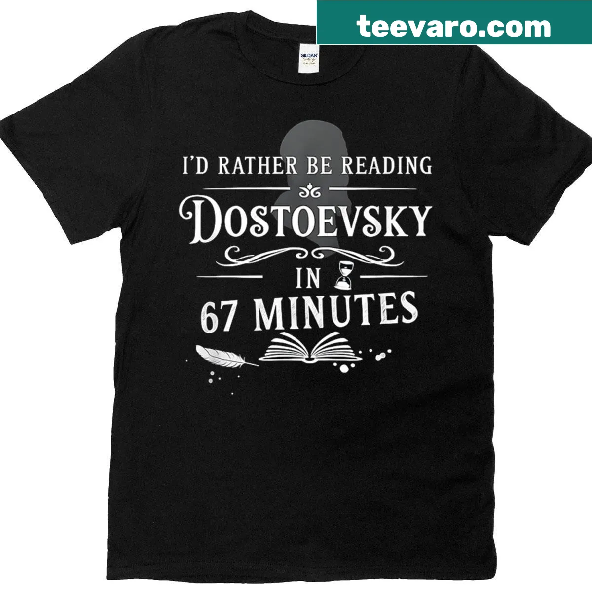 Typography design featuring Dostoevsky quote for literature lovers — on a men's t-shirt