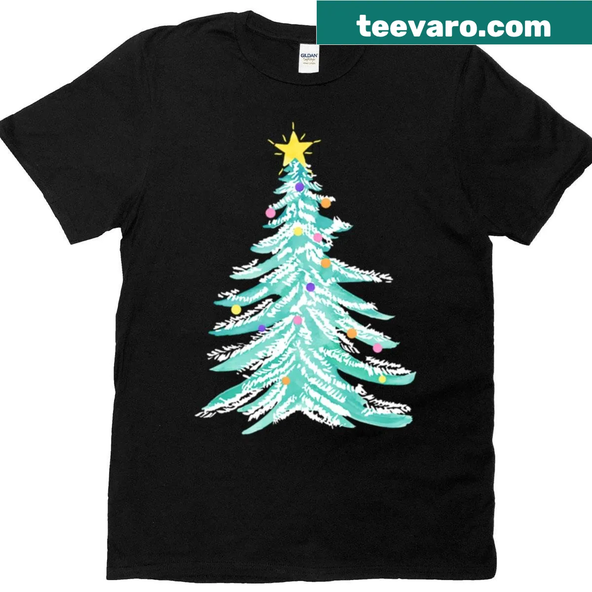 Watercolor Christmas tree with lights illustration on a T-shirt. — on a men's t-shirt
