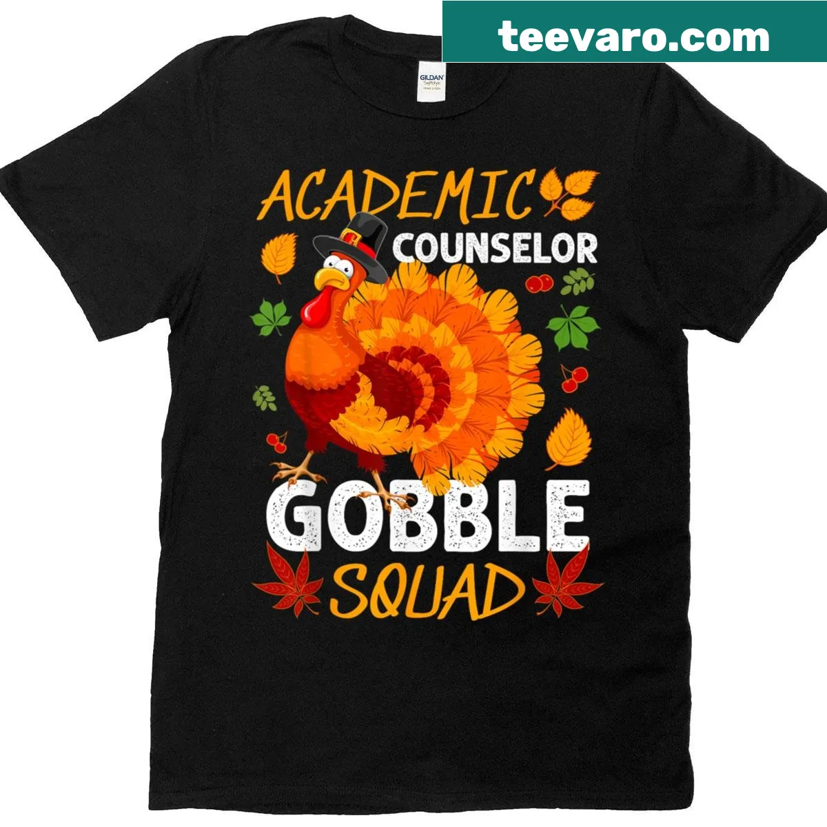 Thanksgiving-themed t-shirt with turkey and Gobble Squad text — on a men's t-shirt