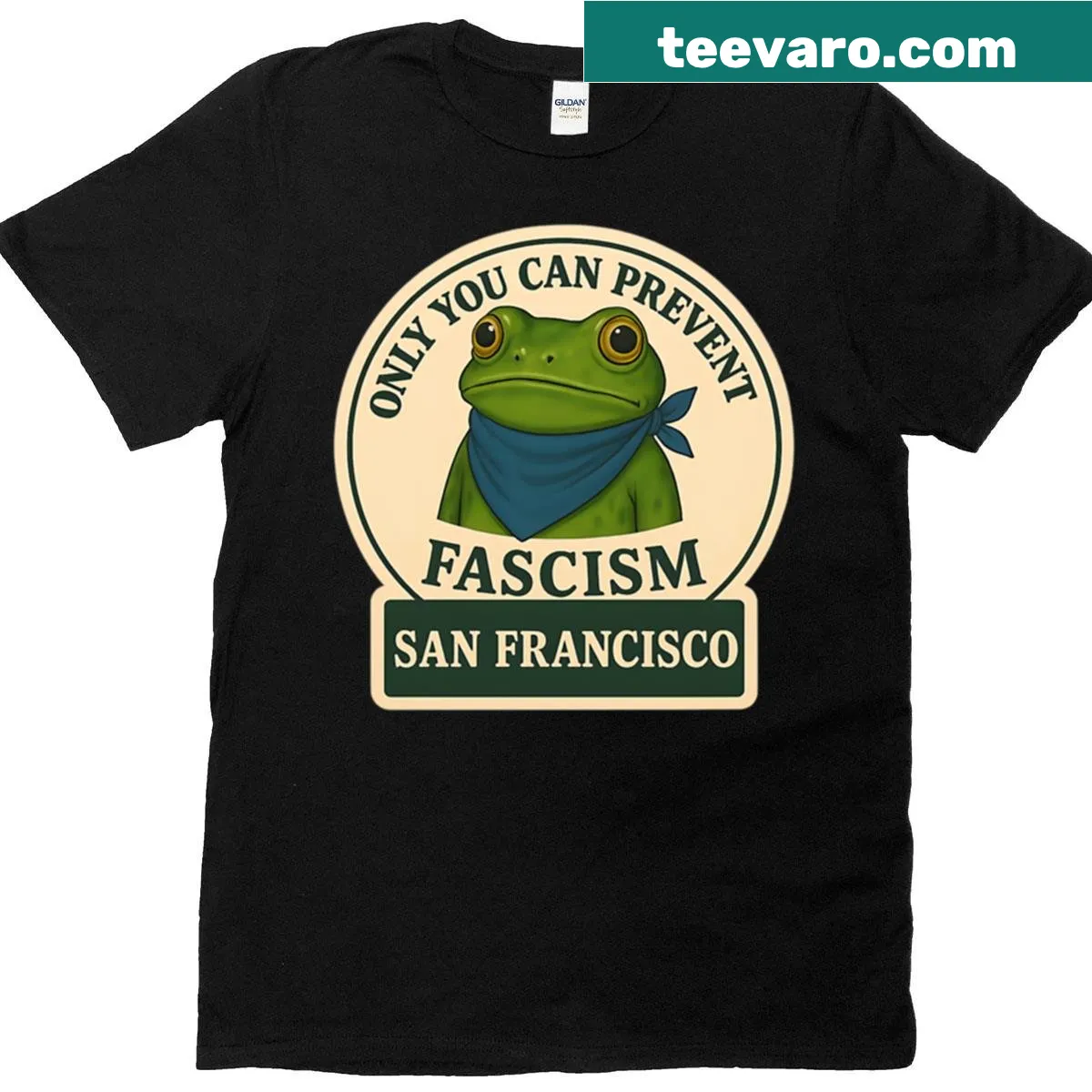 Illustrated T-shirt featuring an anti-fascist frog and the phrase 'No Kings' — on a men's t-shirt