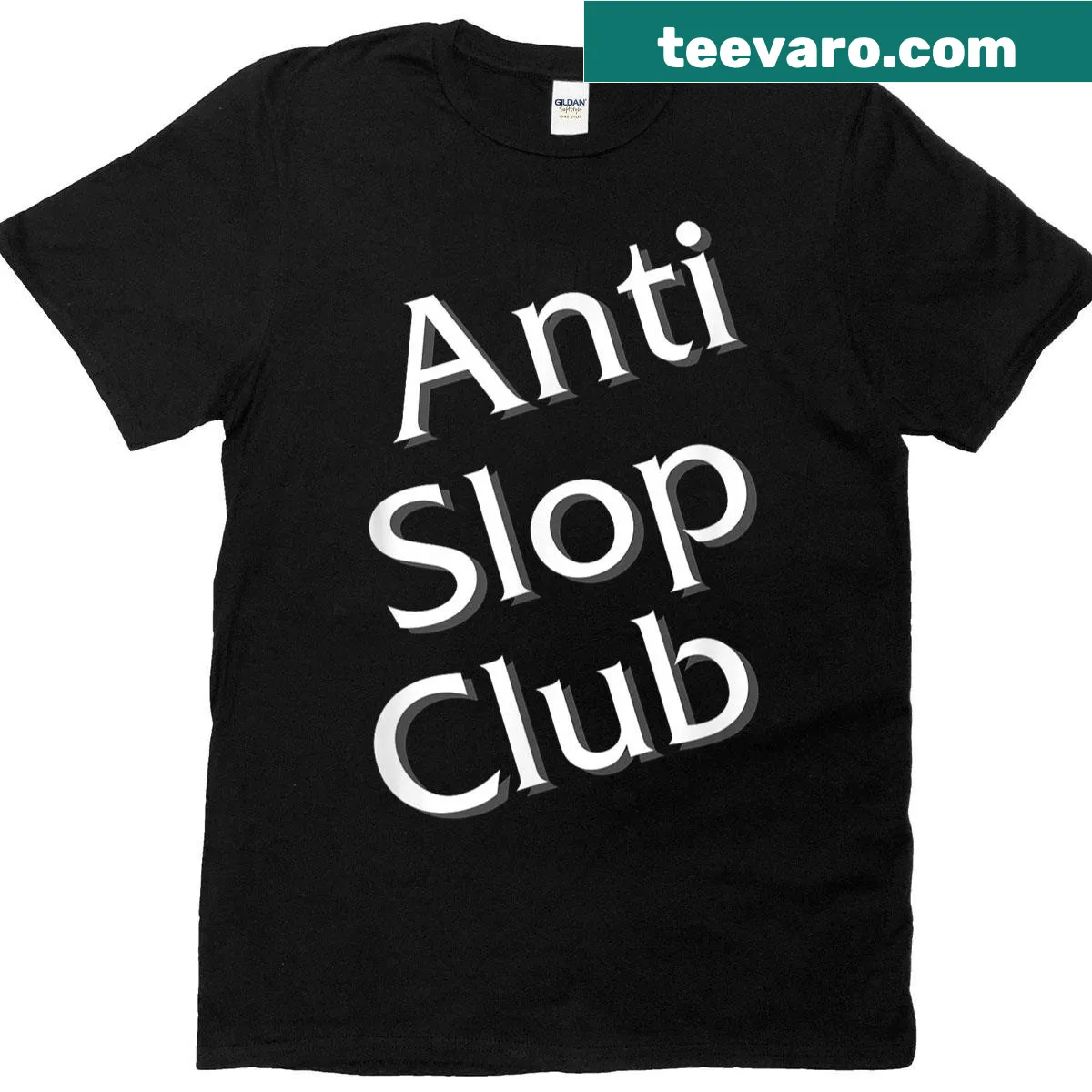 Typography T-shirt with Anti Slop Club AI design. — on a men's t-shirt