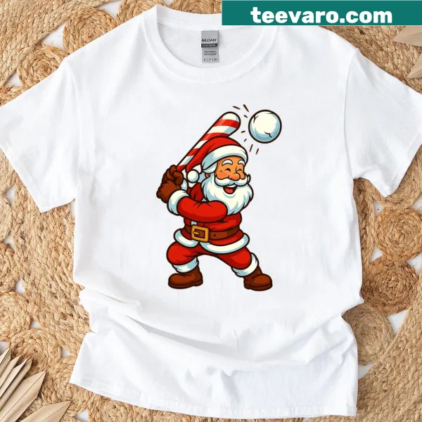 Vintage design of Santa swinging a bat on a fitted scoop T-shirt