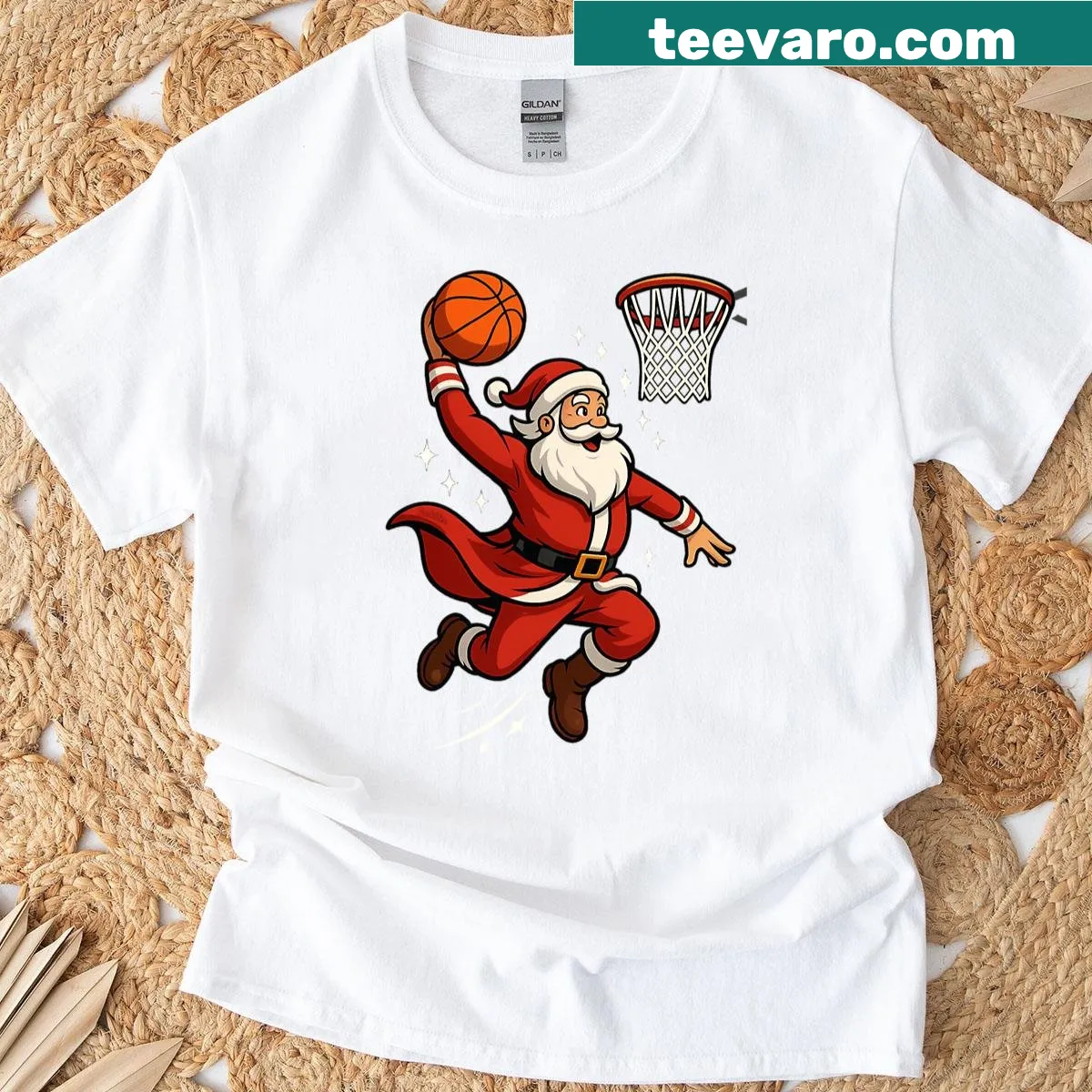 Funny Santa shirt with basketball illustration — on a men's t-shirt