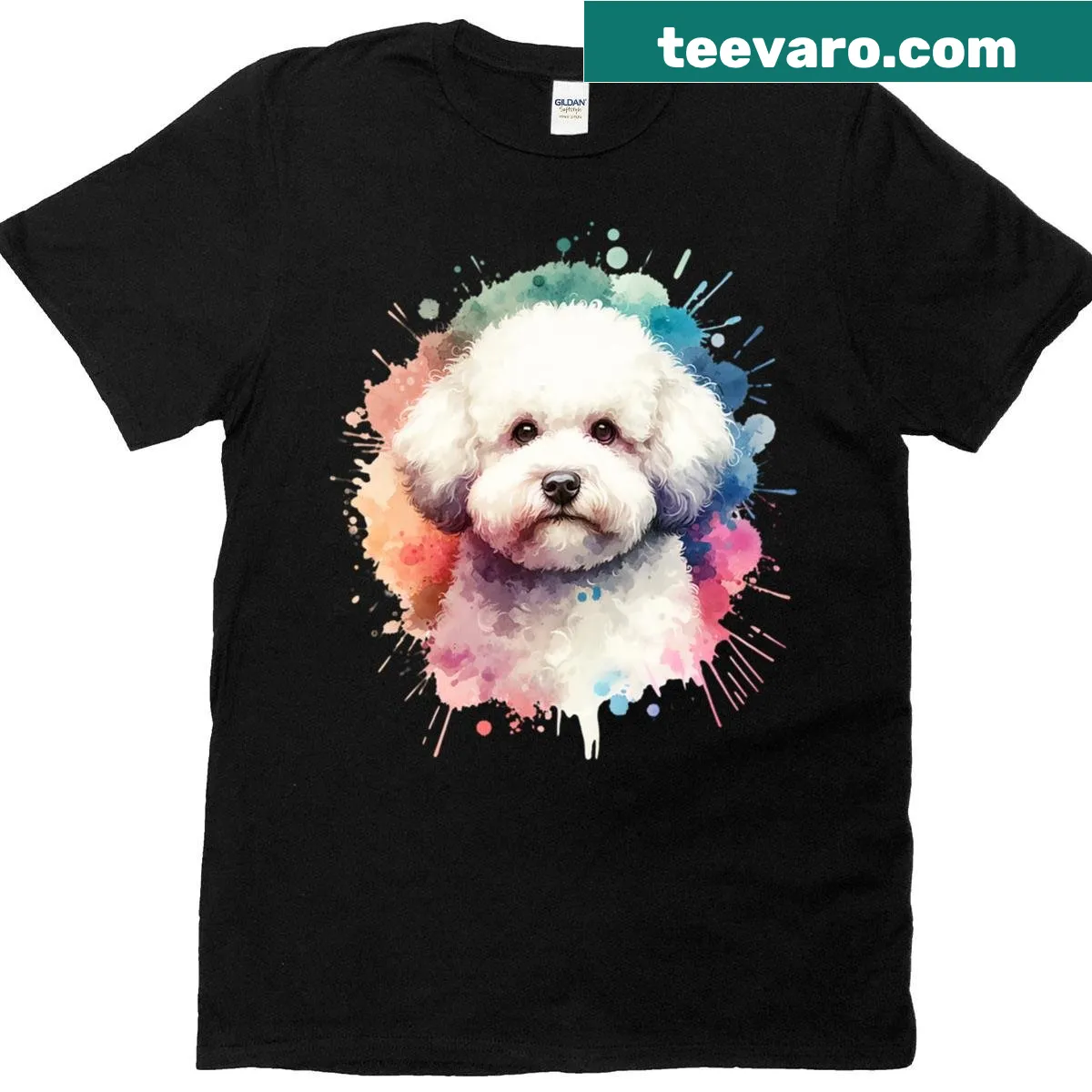 Illustrated Bichon Frise dog t-shirt design — on a men's t-shirt